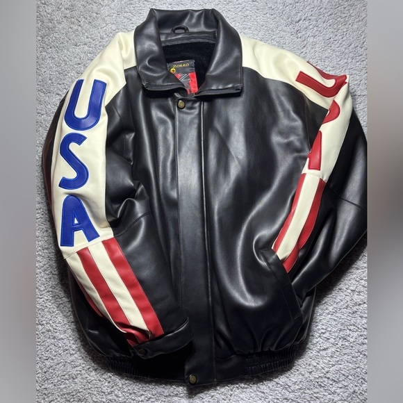 Zorro Jacket Mens 3XL Vintage USA Bomber Vegan Leather Patriotic American Pride - Picture 3 of 14